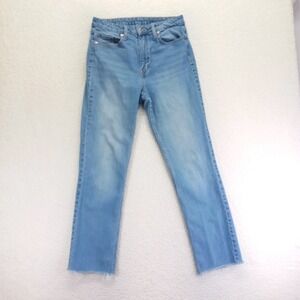 HM Denim Womens Vintage Straight High Waist‎ Light Blue Raw Hem Jeans Size 6
